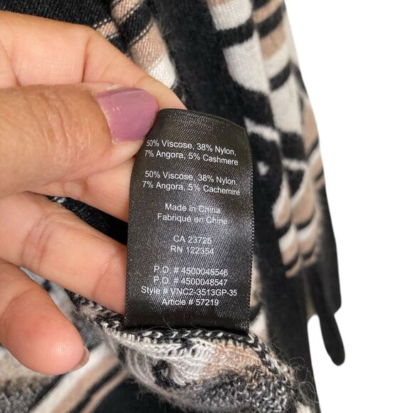 Talula Womens XXS Black Ivory Abstracy Tribal Knit Open Front Cardigan Waterfall - Picture 8 of 11